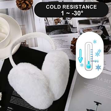 KINBOM Women Winter Earmuffs, Cute Faux Furry Ear Muffs Winter Warm Foldable Ear Covers for Cold Weather Outdoor Winter Women Girls (White)