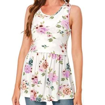 Bearsland Women's Maternity Nursing Tank Tops Sleeveless Scoop Neck Breastfeeding Shirt Pregnancy Clothes,Black&White Stripe&White Flower,S