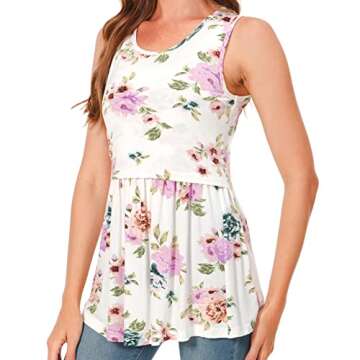 Bearsland Women's Maternity Nursing Tank Tops Sleeveless Scoop Neck Breastfeeding Shirt Pregnancy Clothes,Black&White Stripe&White Flower,S