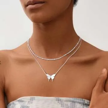 MEVECCO Tiny Butterfly Charm Necklace,18K Sterling Silver Plated Dainty Cute Necklace Minimalist Simple Chain Butterfly Handmade Pendant Necklace Jewelry for Women …