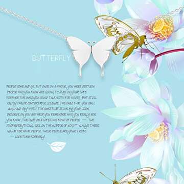 MEVECCO Tiny Butterfly Charm Necklace,18K Sterling Silver Plated Dainty Cute Necklace Minimalist Simple Chain Butterfly Handmade Pendant Necklace Jewelry for Women …