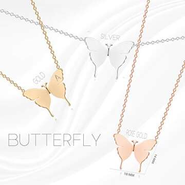 MEVECCO Tiny Butterfly Charm Necklace,18K Sterling Silver Plated Dainty Cute Necklace Minimalist Simple Chain Butterfly Handmade Pendant Necklace Jewelry for Women …