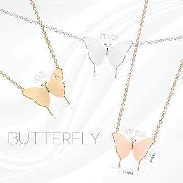 MEVECCO Tiny Butterfly Charm Necklace,18K Sterling Silver Plated Dainty Cute Necklace Minimalist Simple Chain Butterfly Handmade Pendant Necklace Jewelry for Women …