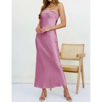 Elegant MEROKEETY Strapless Satin Tube Maxi Dress