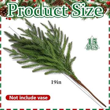 PURPLE STAR 1N 15 Pcs Christmas Norfolk Pine Branches- 19" Extra Length Fake Greenery Norfolk Pine S...