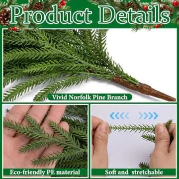 PURPLE STAR 1N 15 Pcs Christmas Norfolk Pine Branches- 19" Extra Length Fake Greenery Norfolk Pine Stems Sprigs- Artificial Xmas Branches Plants Pine Needles for DIY Craft Garland Home Garden Decor
