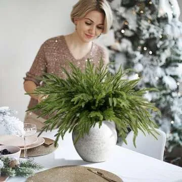 PURPLE STAR 1N 15 Pcs Christmas Norfolk Pine Branches- 19" Extra Length Fake Greenery Norfolk Pine Stems Sprigs- Artificial Xmas Branches Plants Pine Needles for DIY Craft Garland Home Garden Decor