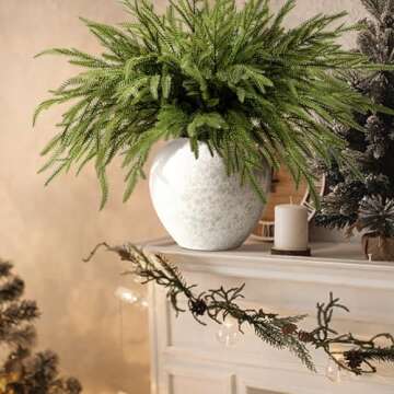 PURPLE STAR 1N 15 Pcs Christmas Norfolk Pine Branches- 19" Extra Length Fake Greenery Norfolk Pine Stems Sprigs- Artificial Xmas Branches Plants Pine Needles for DIY Craft Garland Home Garden Decor