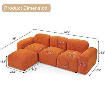 Tmsan Modular Sectional Sofa, Convertible L Shaped Couch, 94.5" Modern Minimalist Cloud Couches for ...