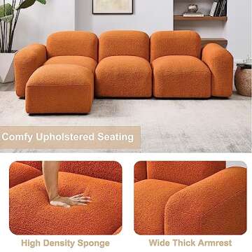 Tmsan Modular Sectional Sofa, Convertible L Shaped Couch, 94.5" Modern Minimalist Cloud Couches for Living Room Set, Comfy Orange Teddy Fabric