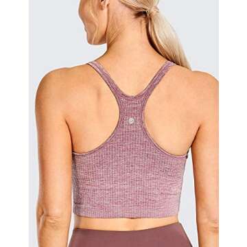 CRZ YOGA Womens Longline Seamless Ribbed Sports Bra - Padded Racerback Sports Bra Yoga Crop Tank Tops Misty Merlot Medium