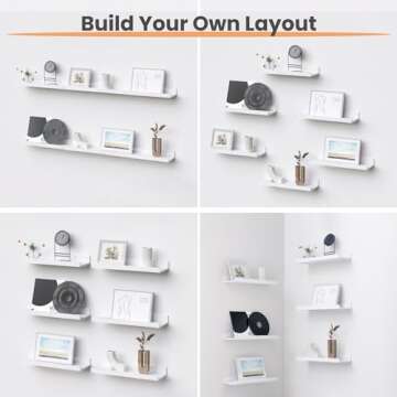 upsimples Floating Shelves for Wall, Wood Mounted Shelf Decor Storage Set of 6, for Bedroom, Living Room, Bathroom, Kitchen, Picture Ledge, White