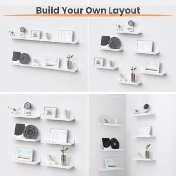 upsimples Floating Shelves for Wall, Wood Mounted Shelf Decor Storage Set of 6, for Bedroom, Living Room, Bathroom, Kitchen, Picture Ledge, White