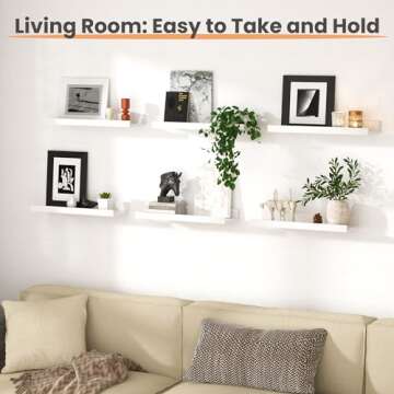 upsimples Floating Shelves for Wall, Wood Mounted Shelf Decor Storage Set of 6, for Bedroom, Living Room, Bathroom, Kitchen, Picture Ledge, White