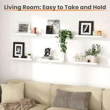 upsimples Floating Shelves for Wall, Wood Mounted Shelf Decor Storage Set of 6, for Bedroom, Living Room, Bathroom, Kitchen, Picture Ledge, White