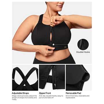 VFUS High Impact Zip Front Sports Bra for Women