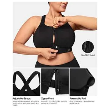 VFUS High Impact Zip Front Sports Bra for Women