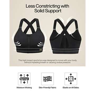 VFUS High Impact Zip Front Sports Bra for Women