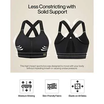 VFUS High Impact Zip Front Sports Bra for Women