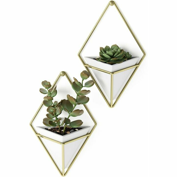 Umbra Trigg Hanging Planter Set of 2 - White & Brass