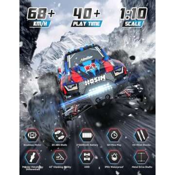Hosim 1:10 68+ KMH Brushless RC Cars for Adults, High Speed Remote Control Car Boys, 4X4 All Terrain...