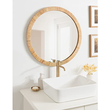 Kate and Laurel Rahfy Boho Rattan Mirror, 28 Inch