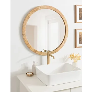 Kate and Laurel Rahfy Boho Rattan Mirror, 28 Inch