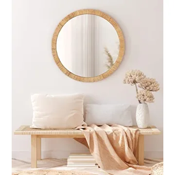 Kate and Laurel Rahfy Boho Rattan Mirror, 28 Inch