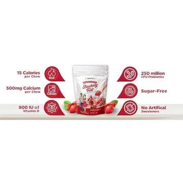 BariatricPal Sugar-Free Calcium Citrate Soft Chews 500mg with Probiotics (90 Count) - Strawberry Twist