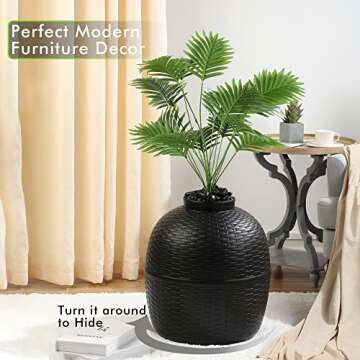 X WINDAZE Hidden Litter Box, Large Cat Box Enclosure with Odor Control Carbon Filter and Faux Plant, Black