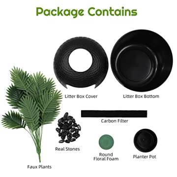 X WINDAZE Hidden Litter Box, Large Cat Box Enclosure with Odor Control Carbon Filter and Faux Plant, Black