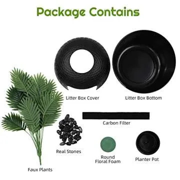 X WINDAZE Hidden Litter Box, Large Cat Box Enclosure with Odor Control Carbon Filter and Faux Plant, Black