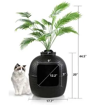 X WINDAZE Hidden Litter Box, Large Cat Box Enclosure with Odor Control Carbon Filter and Faux Plant, Black