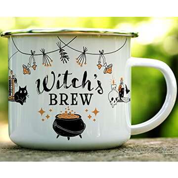 Halloween Fall Autumn Season Enamel Campfire Mug, Witch's Brew Outdoor Camping Coffee Cup, Gift for ...