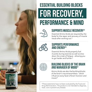 Organic Plant Aminos Essential Amino Acids - Vegan, Raw - 360 Tablets