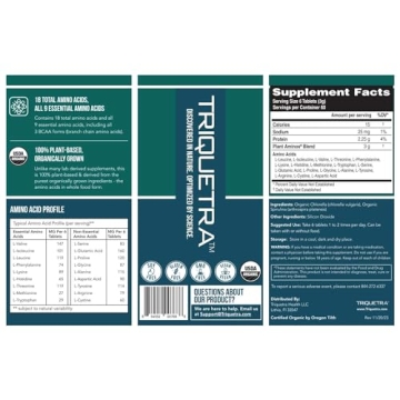 Organic Plant Aminos Essential Amino Acids - Vegan, Raw - 360 Tablets