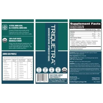 Organic Plant Aminos Essential Amino Acids - Vegan, Raw - 360 Tablets