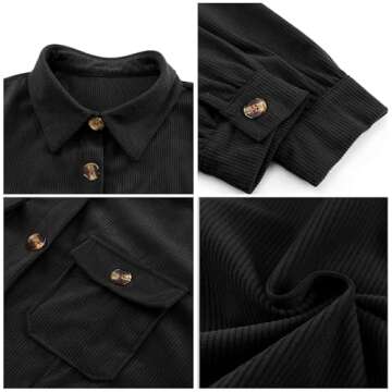 Alaster Queen Women's Black Corduroy Long Sleeve Dresses 2024 Fall Winter Button Down Tunic Casual Short Dress with Pocket