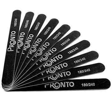 Pronto Professional Nail Files for Nail Art Salon – Black Double Sided 180/240 Grit for Manicure and Pedicure (10 Piece Set)