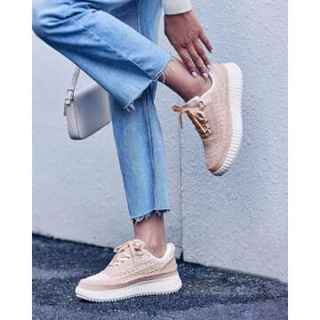 Coutgo Womens Platform Sneakers Lace Up Comfortable Casual Fashion Sneaker Walking Shoes, Pink, Size...