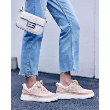 Coutgo Womens Platform Sneakers Lace Up Comfortable Casual Fashion Sneaker Walking Shoes, Pink, Size 7.5