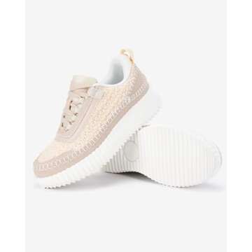 Coutgo Womens Platform Sneakers Lace Up Comfortable Casual Fashion Sneaker Walking Shoes, Pink, Size 7.5