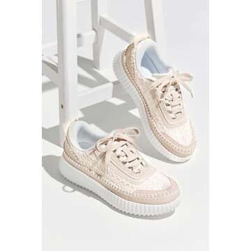 Coutgo Womens Platform Sneakers Lace Up Comfortable Casual Fashion Sneaker Walking Shoes, Pink, Size 7.5