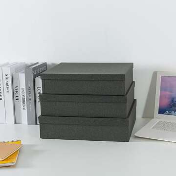 Soul & Lane Decorative Storage Boxes with Lids, Paper Storage Box Set for Keepsakes and Photos, Decorative Boxes for Home Decor, Stationery, Office Organizers, Black Kraft