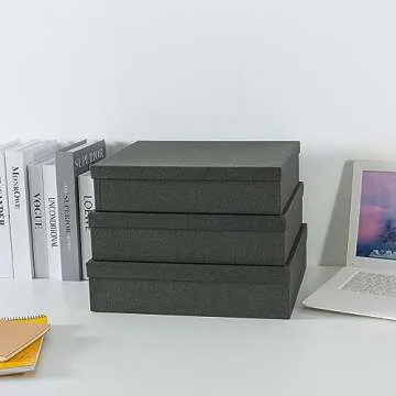 Soul & Lane Decorative Storage Boxes with Lids, Paper Storage Box Set for Keepsakes and Photos, Decorative Boxes for Home Decor, Stationery, Office Organizers, Black Kraft