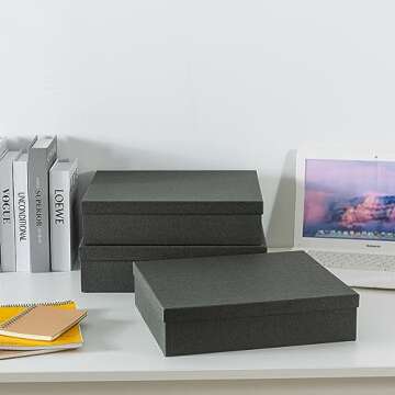 Soul & Lane Decorative Storage Boxes with Lids, Paper Storage Box Set for Keepsakes and Photos, Decorative Boxes for Home Decor, Stationery, Office Organizers, Black Kraft