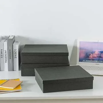 Soul & Lane Decorative Storage Boxes with Lids, Paper Storage Box Set for Keepsakes and Photos, Decorative Boxes for Home Decor, Stationery, Office Organizers, Black Kraft