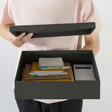 Soul & Lane Decorative Storage Boxes with Lids, Paper Storage Box Set for Keepsakes and Photos, Decorative Boxes for Home Decor, Stationery, Office Organizers, Black Kraft