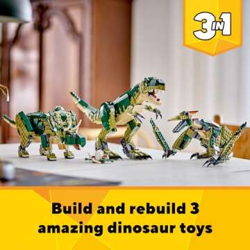 LEGO Creator 3 in 1 T Rex Toy - Dinosaur Toy Building Set for Kids, Boys & Girls, Ages 9+ - 3 Buildi...