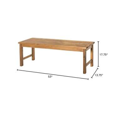 Walker Edison Rendezvous Modern Solid Acacia Wood Slatted Patio Bench, 53 Inch, Brown